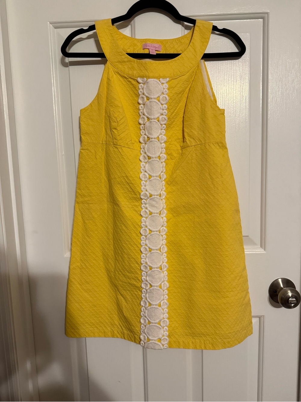 Lilly Pulitzer Jacqueline Shift Dress Yellow Circle Crochet Size 6 Homecoming